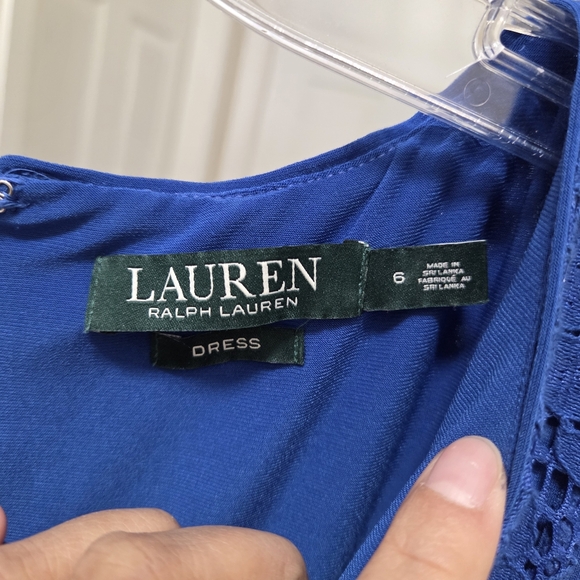 Lauren Ralph Lauren Blue Lace Dress Sleeveless Cotton Blend Sheath Midi Elegant - Picture 6 of 8